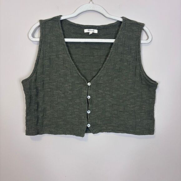 Madewell Green Button Front Cropped Tank Top Size Large - Picture 1 of 4
